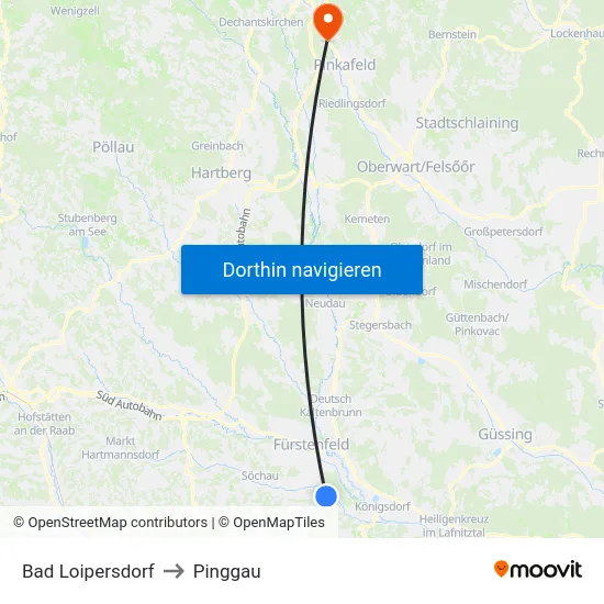 Bad Loipersdorf to Pinggau map