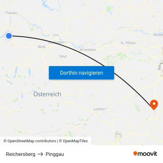 Reichersberg to Pinggau map
