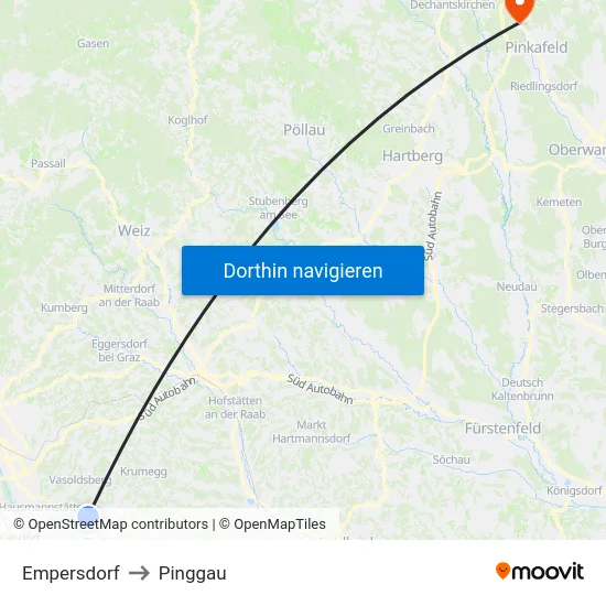 Empersdorf to Pinggau map