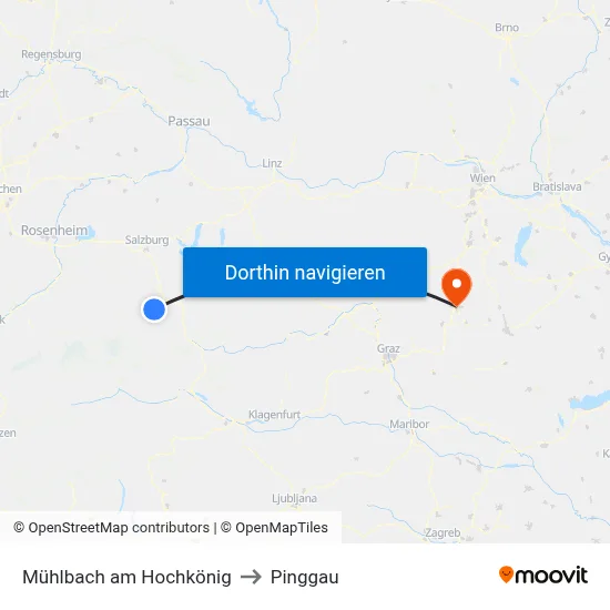 Mühlbach am Hochkönig to Pinggau map
