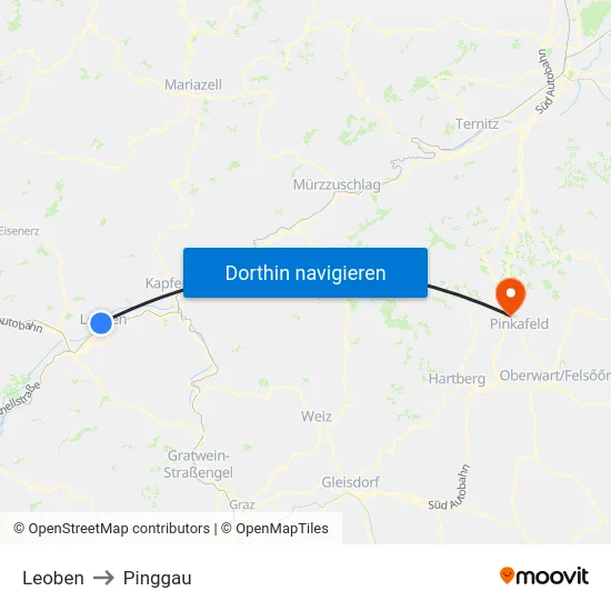 Leoben to Pinggau map