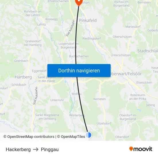 Hackerberg to Pinggau map