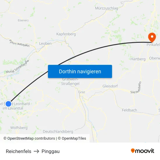 Reichenfels to Pinggau map