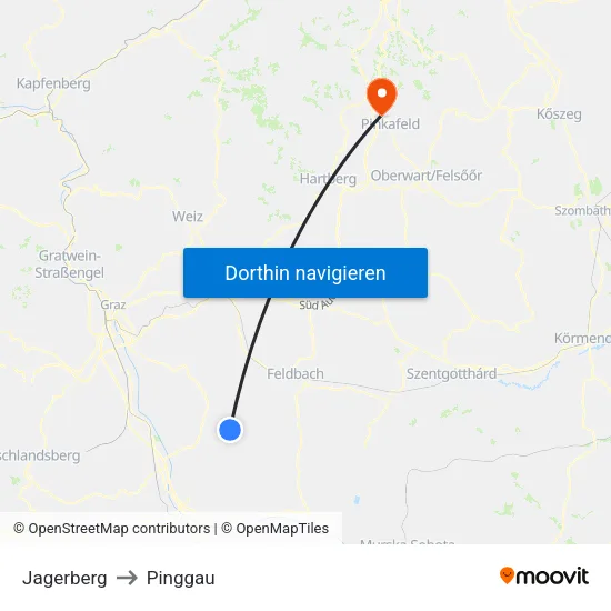 Jagerberg to Pinggau map