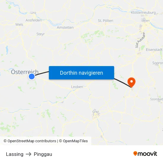 Lassing to Pinggau map