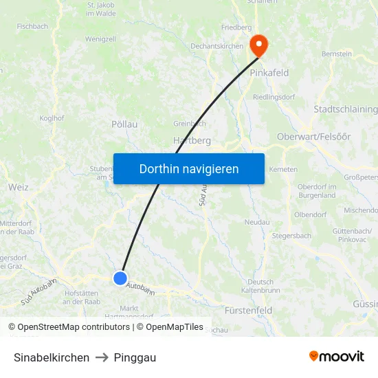 Sinabelkirchen to Pinggau map