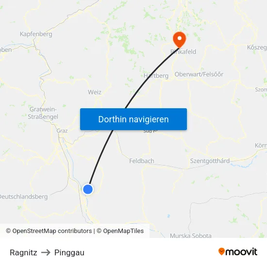 Ragnitz to Pinggau map