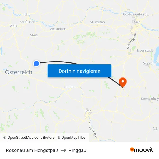 Rosenau am Hengstpaß to Pinggau map