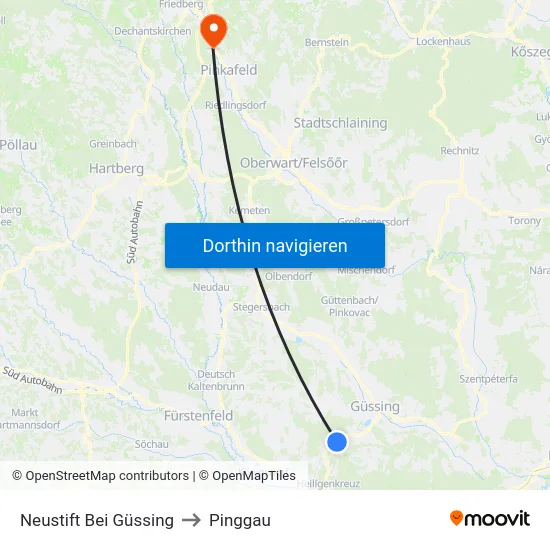 Neustift Bei Güssing to Pinggau map