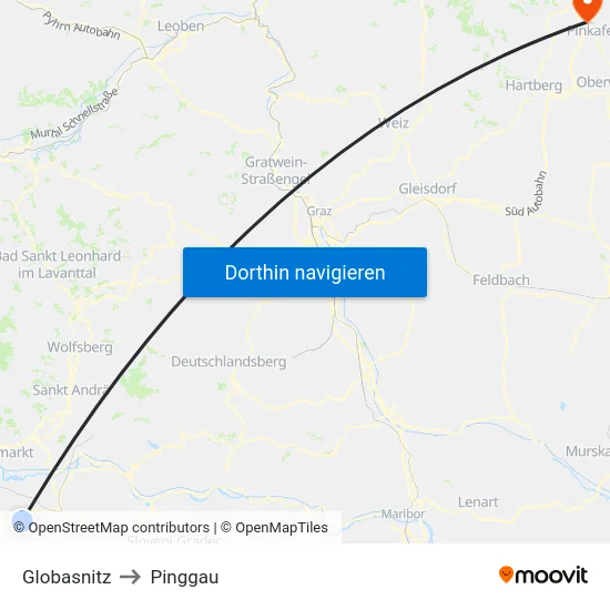Globasnitz to Pinggau map