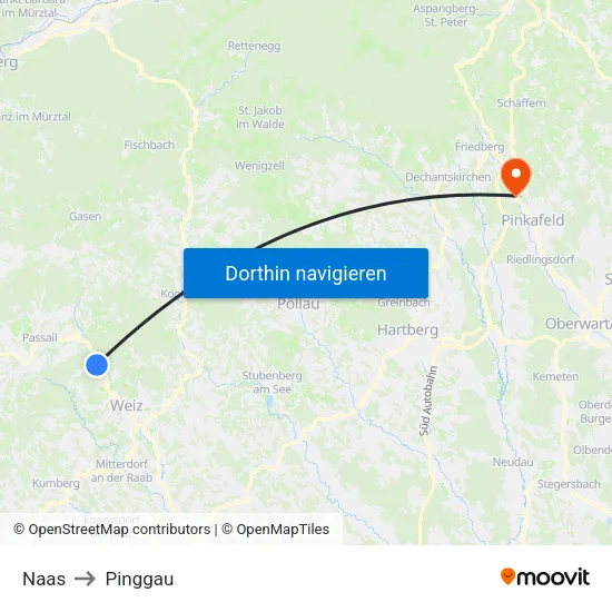 Naas to Pinggau map