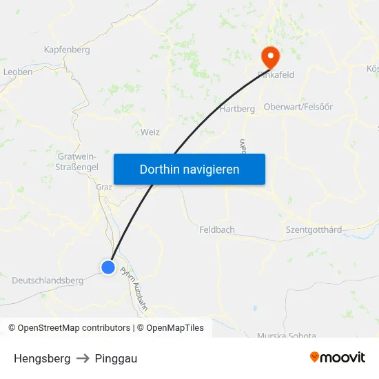 Hengsberg to Pinggau map