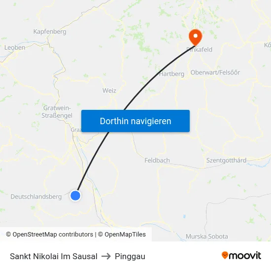 Sankt Nikolai Im Sausal to Pinggau map