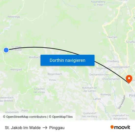 St. Jakob Im Walde to Pinggau map