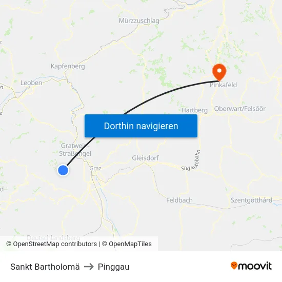 Sankt Bartholomä to Pinggau map