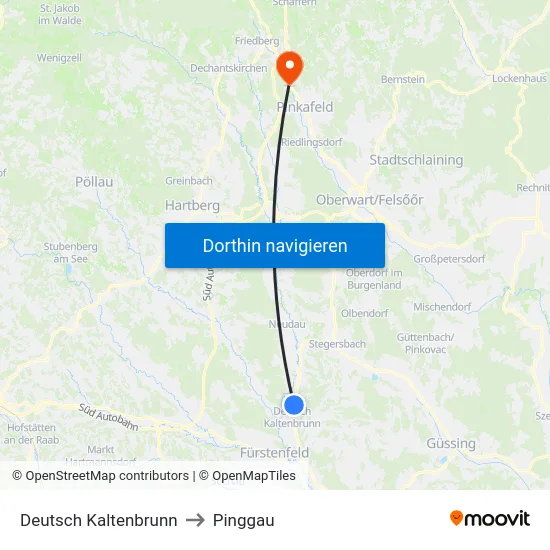 Deutsch Kaltenbrunn to Pinggau map