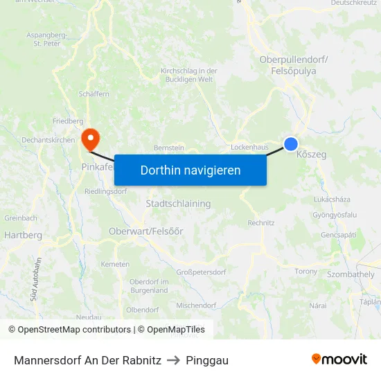 Mannersdorf An Der Rabnitz to Pinggau map
