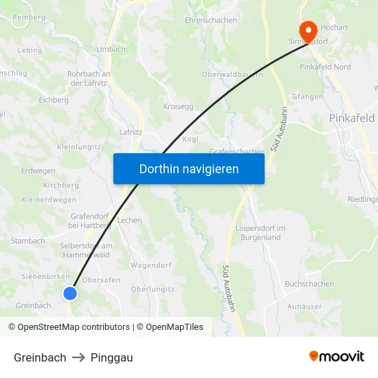 Greinbach to Pinggau map