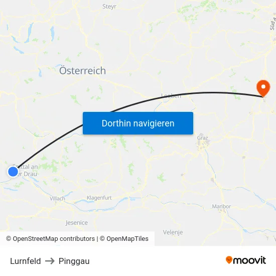 Lurnfeld to Pinggau map