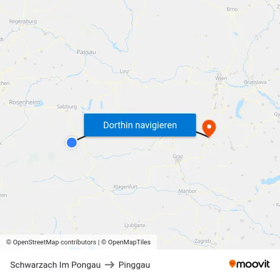 Schwarzach Im Pongau to Pinggau map