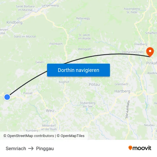 Semriach to Pinggau map