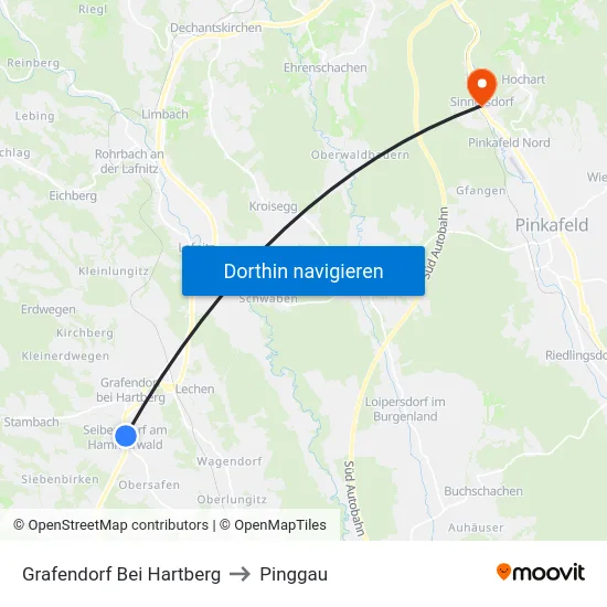 Grafendorf Bei Hartberg to Pinggau map