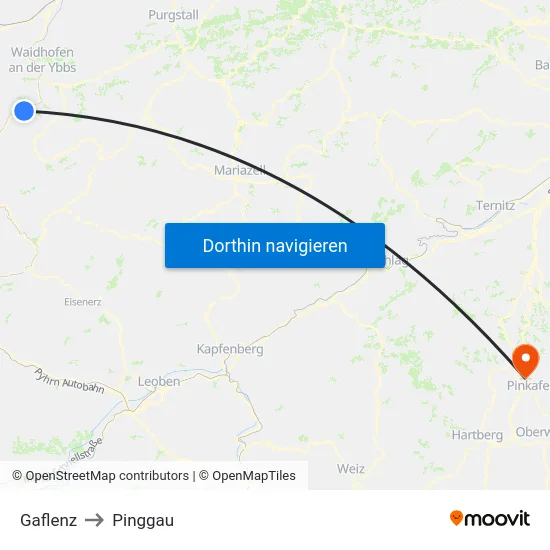 Gaflenz to Pinggau map