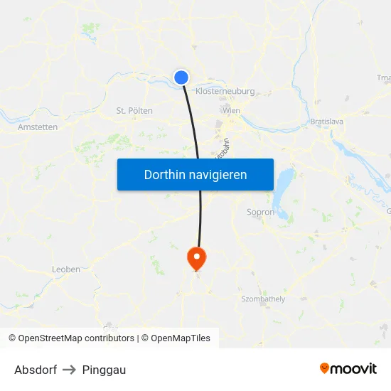 Absdorf to Pinggau map