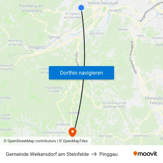 Gemeinde Weikersdorf am Steinfelde to Pinggau map