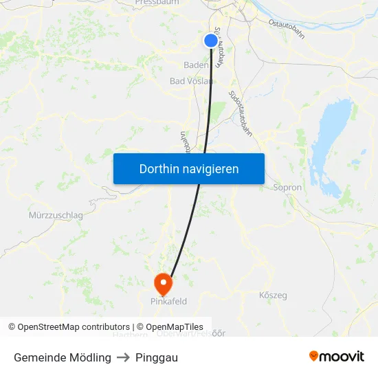 Gemeinde Mödling to Pinggau map