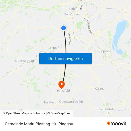 Gemeinde Markt Piesting to Pinggau map