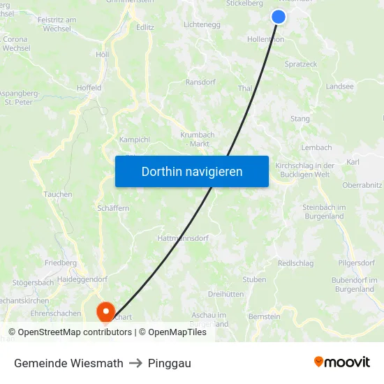 Gemeinde Wiesmath to Pinggau map