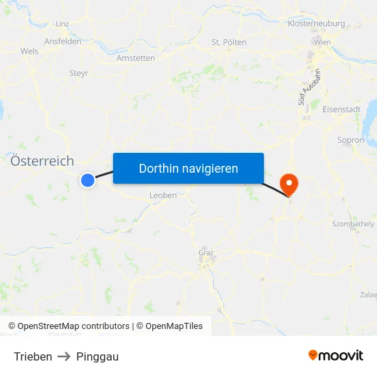 Trieben to Pinggau map