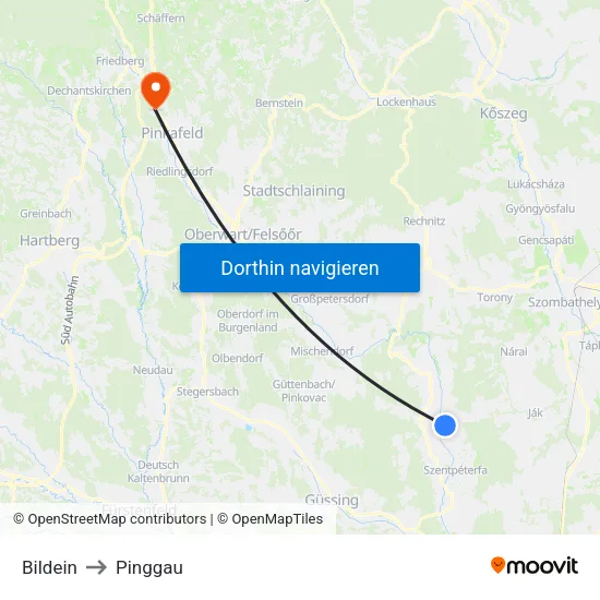 Bildein to Pinggau map