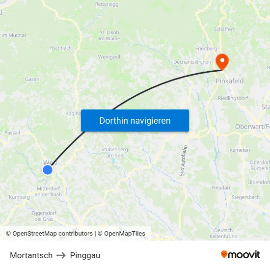 Mortantsch to Pinggau map