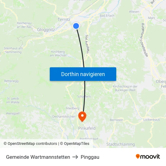 Gemeinde Wartmannstetten to Pinggau map