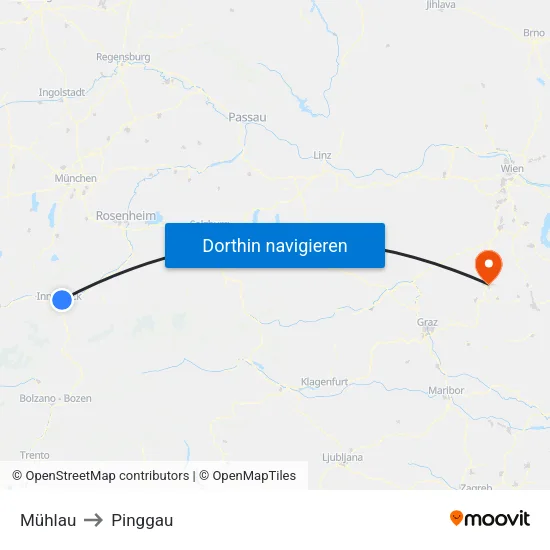 Mühlau to Pinggau map