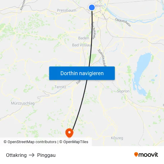 Ottakring to Pinggau map