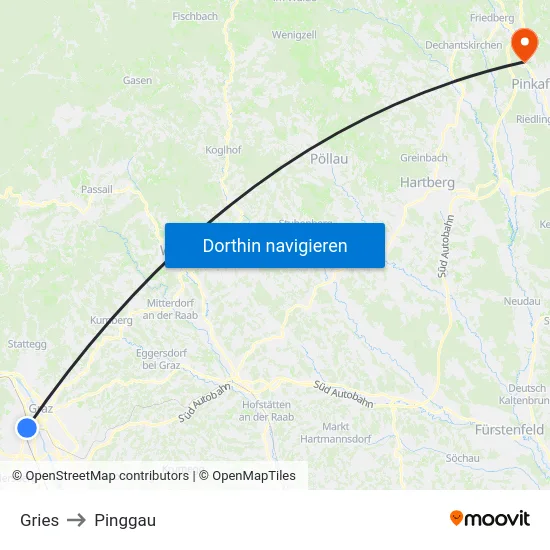 Gries to Pinggau map