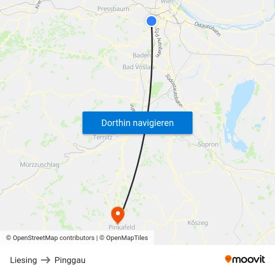 Liesing to Pinggau map