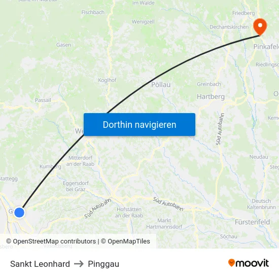 Sankt Leonhard to Pinggau map