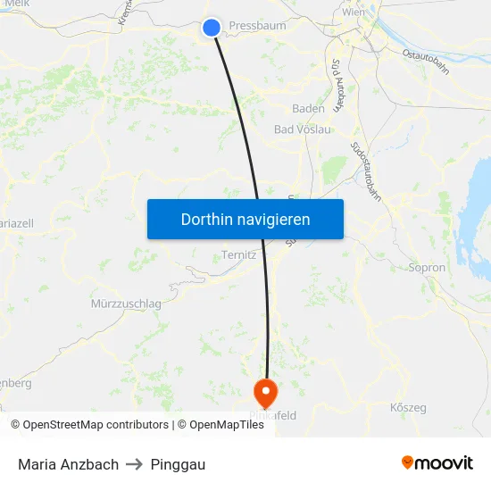 Maria Anzbach to Pinggau map