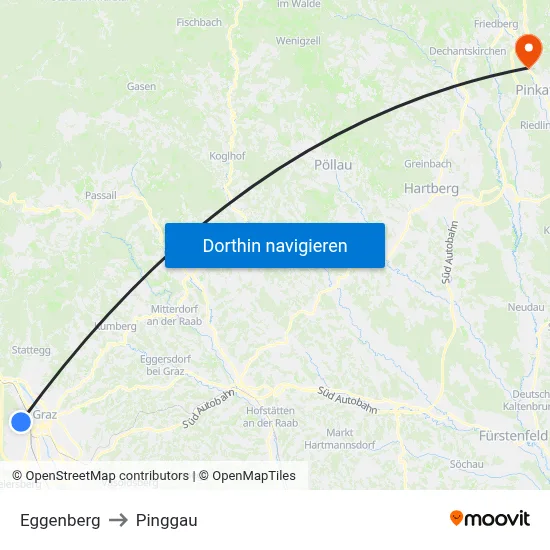 Eggenberg to Pinggau map