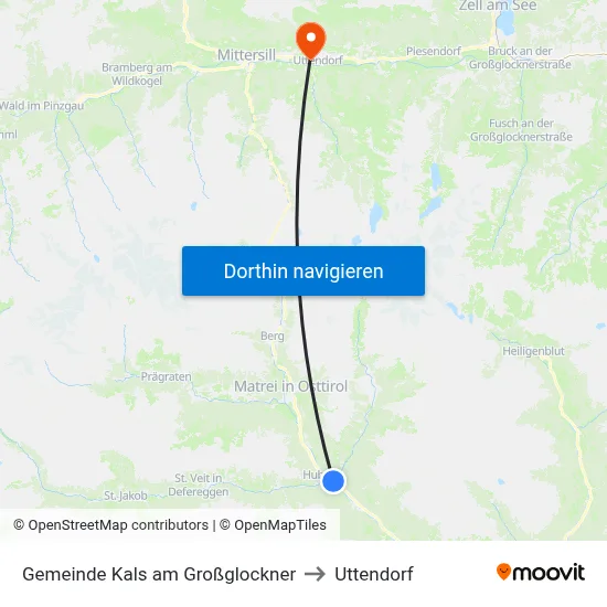 Gemeinde Kals am Großglockner to Uttendorf map