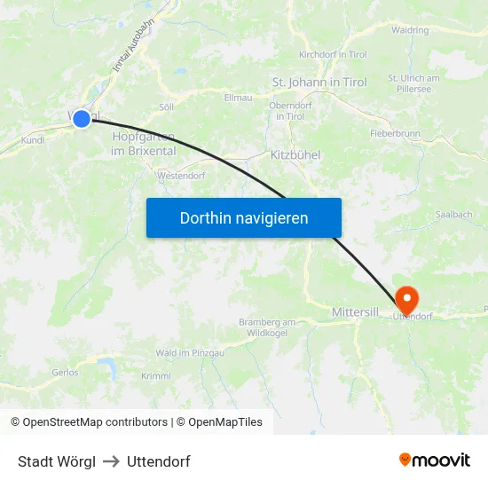 Stadt Wörgl to Uttendorf map