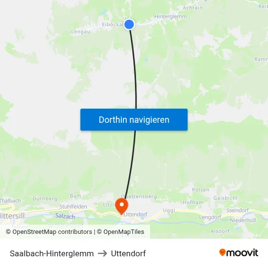 Saalbach-Hinterglemm to Uttendorf map