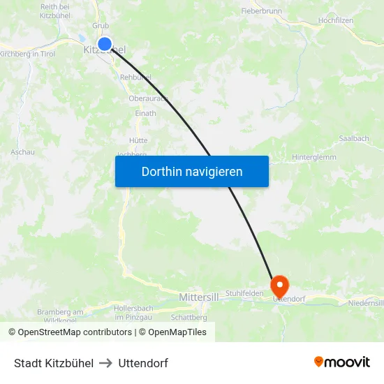Stadt Kitzbühel to Uttendorf map