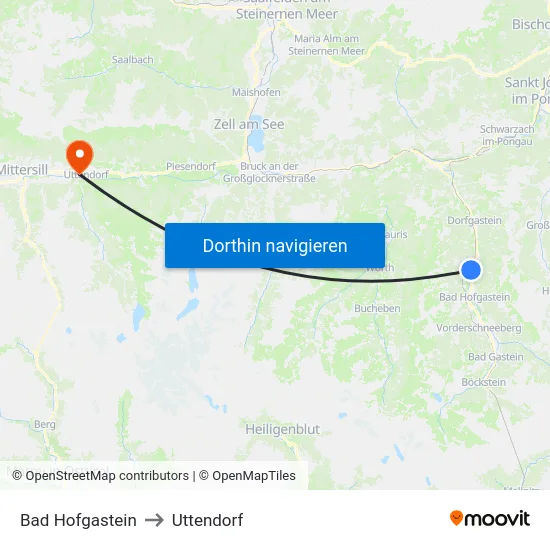 Bad Hofgastein to Uttendorf map