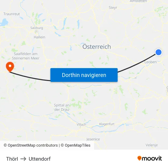 Thörl to Uttendorf map
