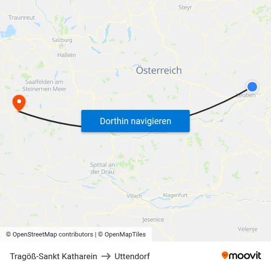 Tragöß-Sankt Katharein to Uttendorf map